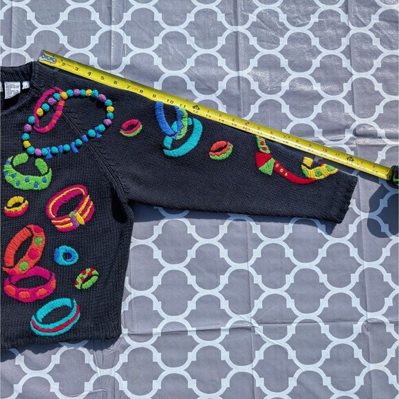 Michael Simon Jewelry Embroidered Knit Sweater Large Button Front Cardigan Art - Picture 9 of 9